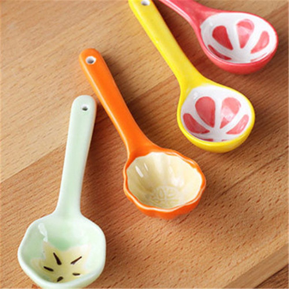 CONOPERY Muỗng cà phê bằng sứ họa tiết trái cây hoạt hình dễ thương xinh xắn