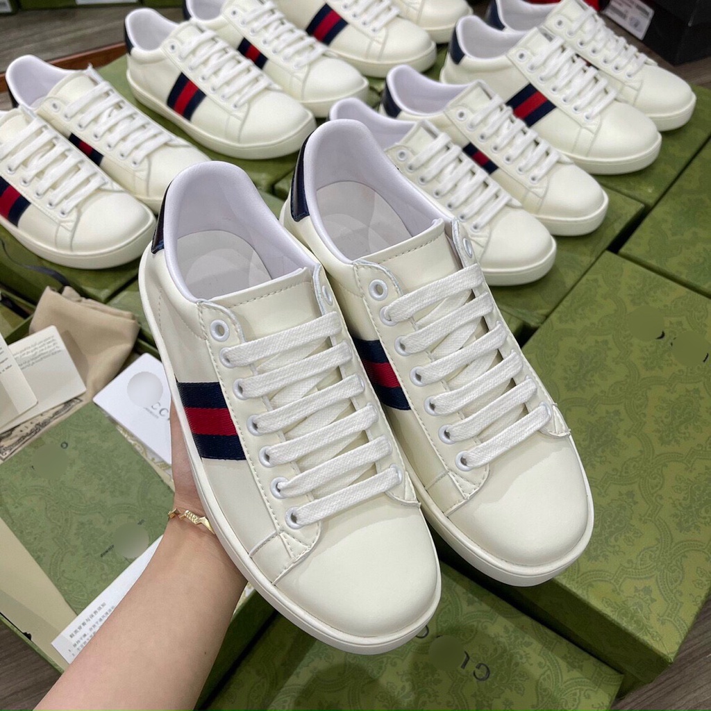 [FreeShip+ Hàng Cao Cấp] Giày Sneaker Gucc.i trắng trơb ba sọc tím đỏ, Giày Thể Thao Gucc.i Full phụ kiện