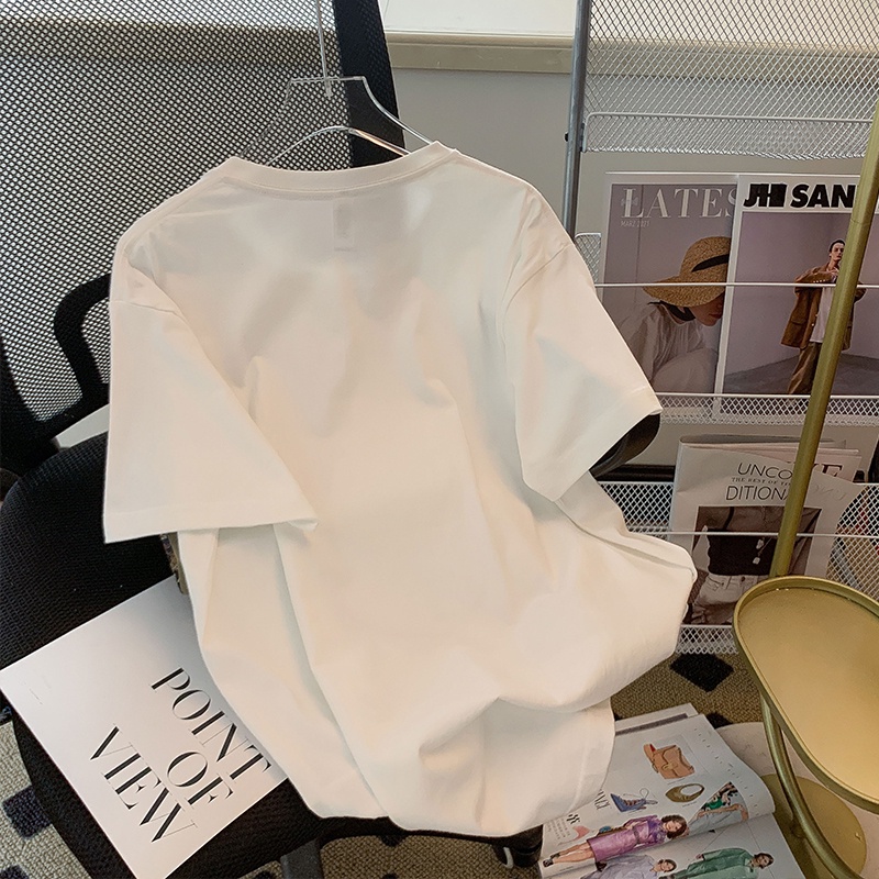 Áo thun HIIXIIVI 100% cotton tay ngắn cổ tròn in chữ phong cách Hàn Quốc thời trang mùa hè 2022 cho nữ