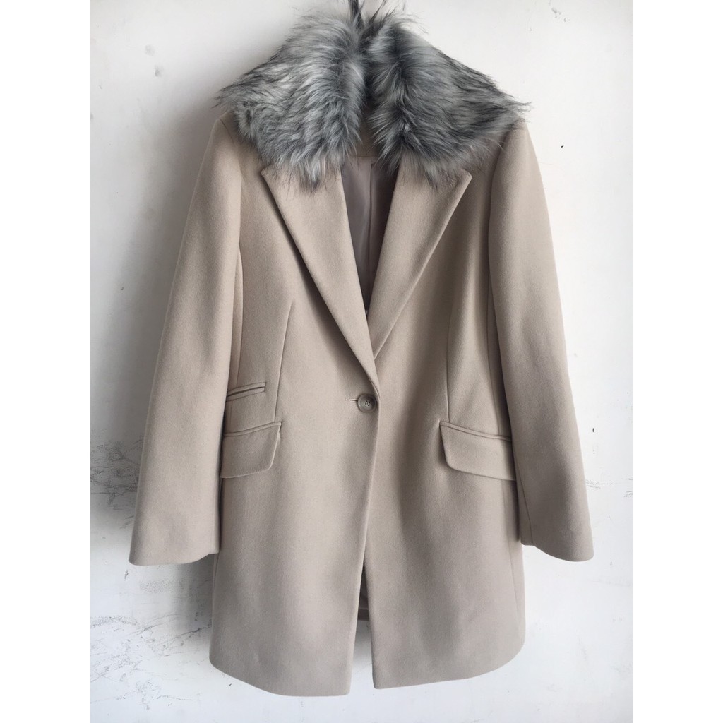 Áo khoác Portmans Herringbone Faux Fur Collar Coat