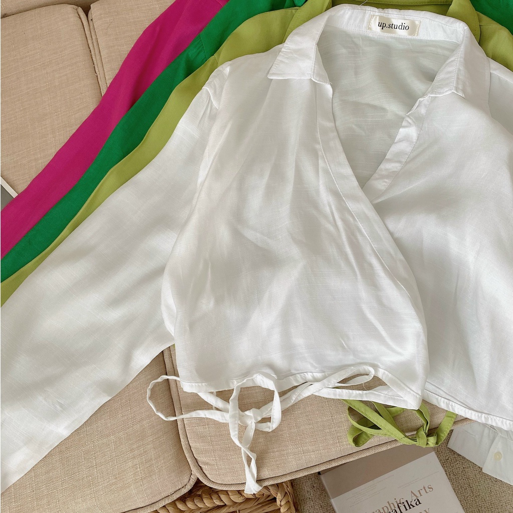 Áo sơ mi nữ croptop lụa tằm buộc vạt chéo 4 màu cực xinh Kozoda Sm72