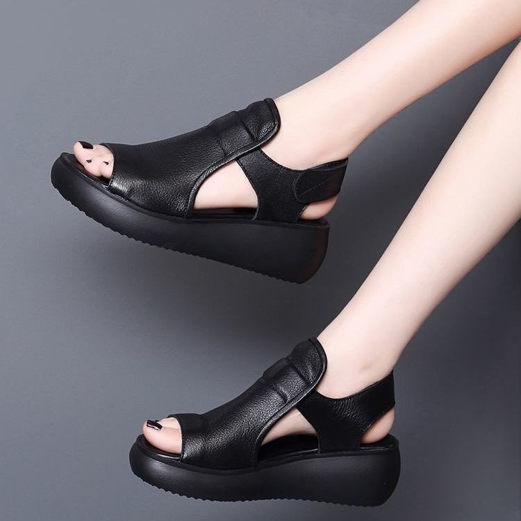 Giày đế bánh mì đế xuồng giày Chuộng TĂNG CHIỀU CAO DA MỀM QUAI LA MÃ, xăng đan xuồng thời trang sành điệu 5cm