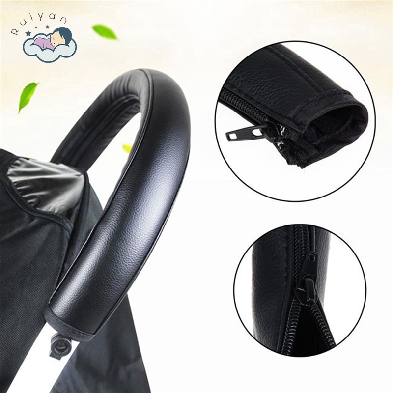 Bao da giả bảo vệ tay cầm xe đẩy em bé màu đen tiện dụng