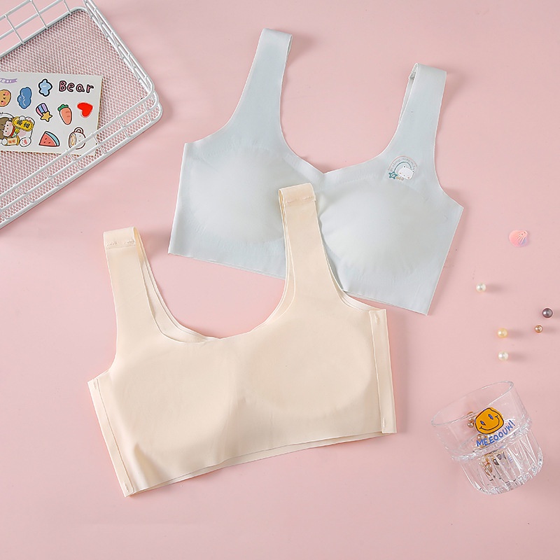 Áo Ngực Thể Thao Bằng Lụa Mát Không Viền Chống Chói Chống Nhìn Trộm Cho Bé Gái