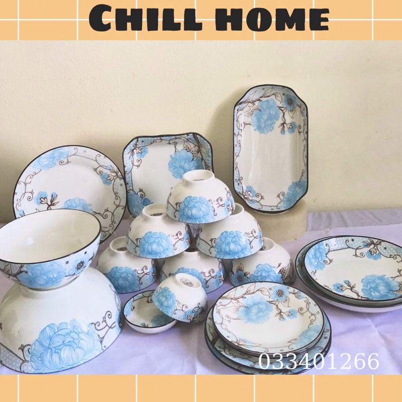 Bộ bát đĩa sứ Bát Tràng ,set Bát đĩa họa tết 3D ,bộ đồ ăn decor men dày dặn,phong cách Bắc Âu mã V888