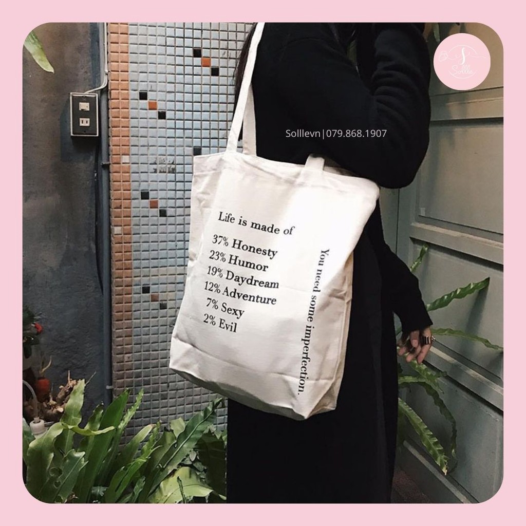 Túi tote Sollle vải canvas chữ Life, túi ulzzang vải bố mộc không nhuộm hóa chất - TO02