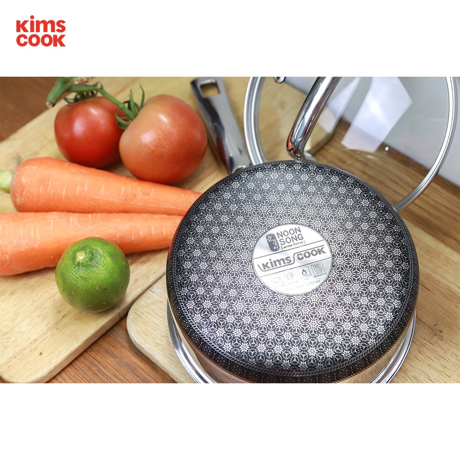 Nồi nấu cháo bột chống dính 2 mặt cao cấp BLACKCUBE KIMSCOOK 3 lớp đáy liền nắp kính 16cm , 18cm dòng NOONSONG