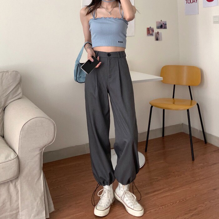 Quần dài ống rộng ulzzang bo dây gấu