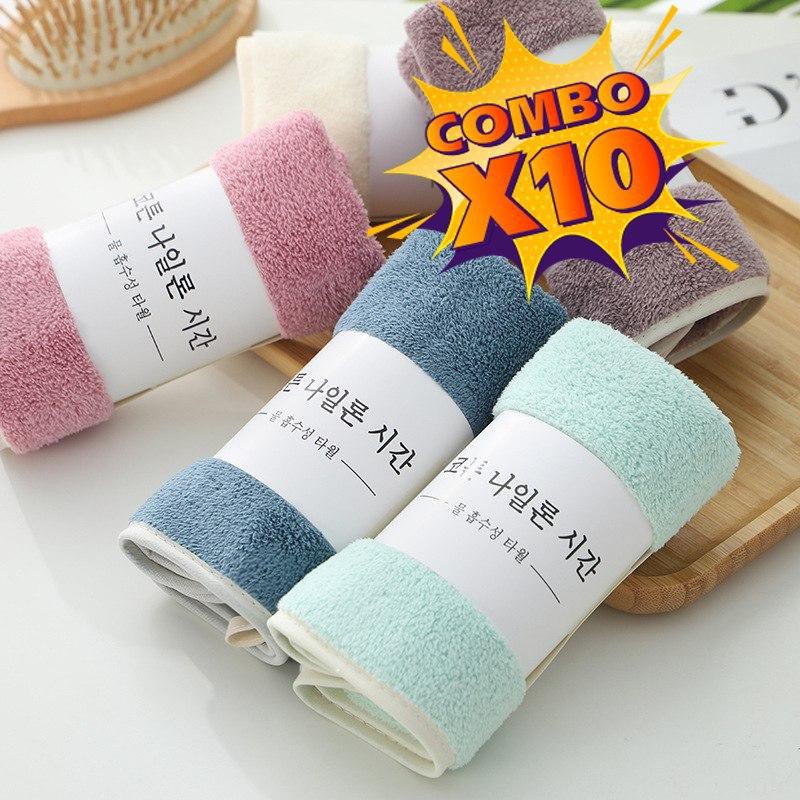 [RẺ BẤT NGỜ] Bộ 10 Khăn Mặt Hàn Quốc Siêu Mịn KÍCH THƯỚC 50 x30 cm