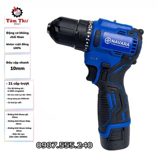Máy khoan pin NAVARA 18V Không Chổi Than tặng mũi khoan và mũi vít