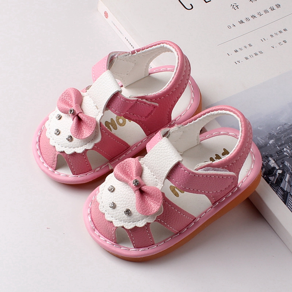 0-2 Years New Fashion Cute Bow Pre Walker Newborn Shoes for Baby White Sandals Shoes with Sound Infant Toddler Sandals