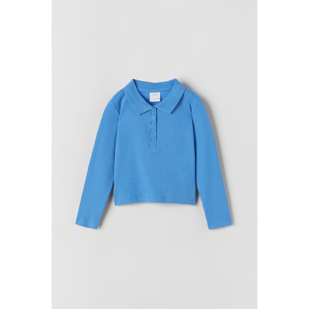 ZARA Đức - Áo thun gân cổ polo kid tay dài trắng xanh đen thun nút lửng co dãn sale auth new tag cao cấp 3402/110