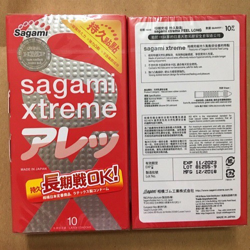 Bao cao su Sagami Xtreme Feel Long siêu mỏng, gân, gai, kéo dài thời gian quan hệ hộp 10 chiếc