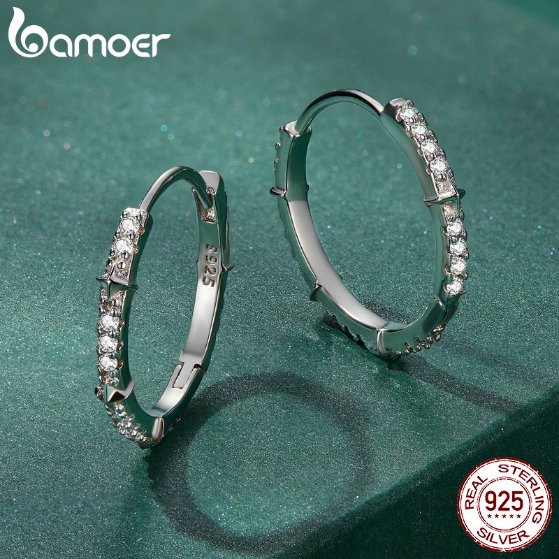 BAMOER Bông Tai Xi bạc 925 HìNh Ngôi Sao ĐíNh Đá LấP LáNh