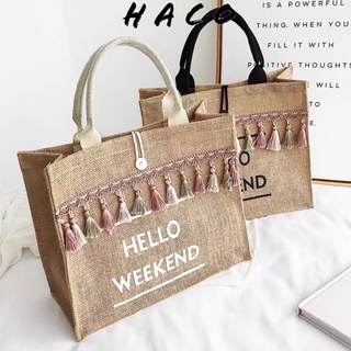 Túi Cói Tua Đi Biển Túi Đi Du Lịch HELLO WEEKEND Mẫu Mới Siêu Hot 2022