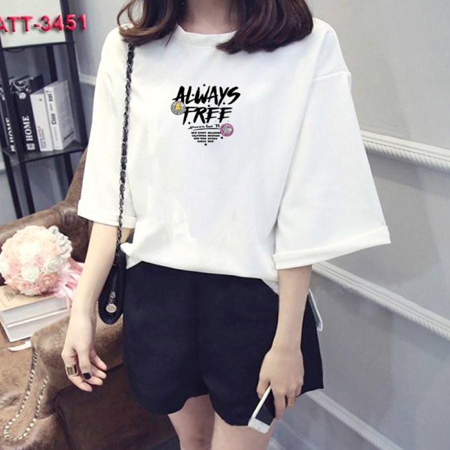 Áo thun nữ tay lỡ Hàn Quốc form rộng in hình in hình chất vài dày mịn TEEWOTL54