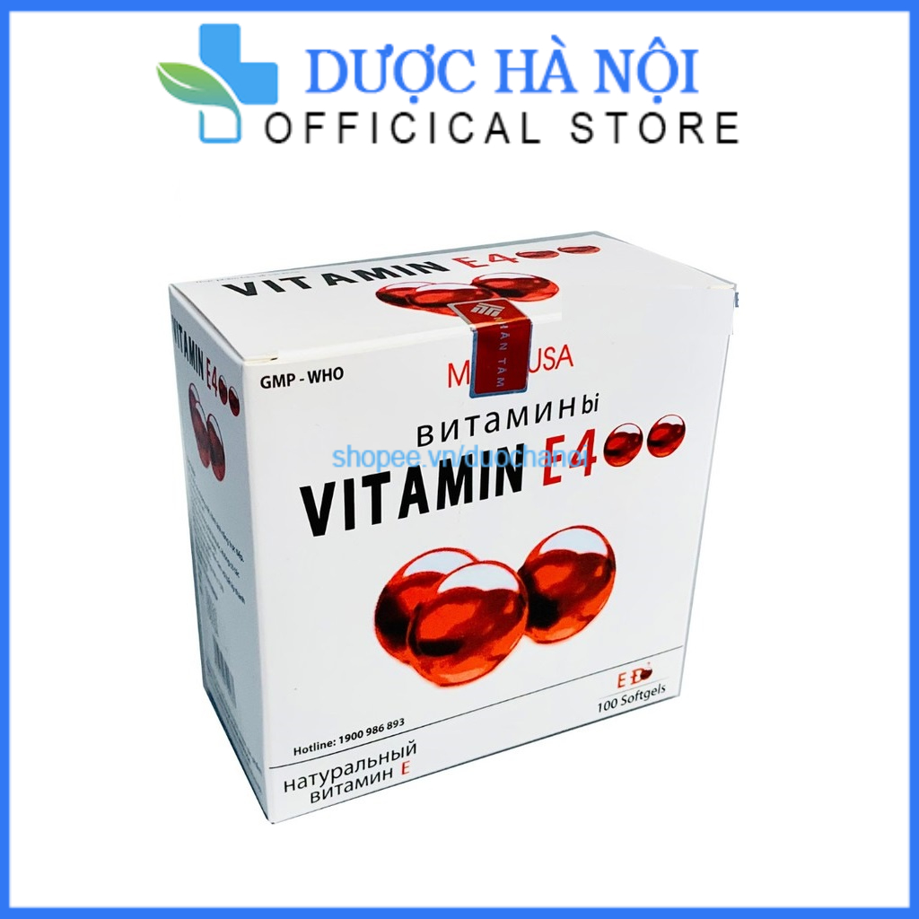 Viên uống đẹp da Vitamin E400 E Đỏ 4000mcg trắng da ngăn ngừa lão hóa Hộp 100 viên
