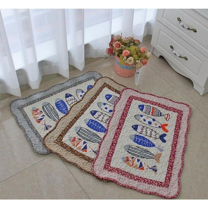 Thảm chân vải trần bông xuất dư họa tiết vintage decor rất đẹp