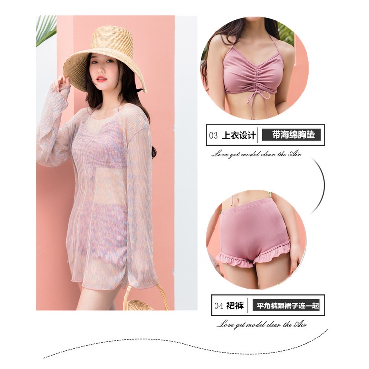 Bộ Đồ Bơi Ba Mảnh Dài Tay Thời Trang Nữ