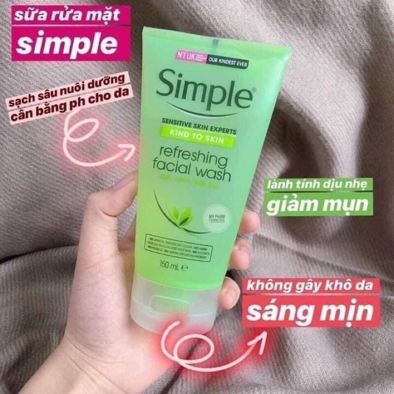 [CHÍNH HÃNG]Sữa rửa mặt Simple Kind To Skin Refreshing Facial Wash Gel 150ml Giúp Da Sạch Sâu, Cấp Ẩm Và Cân Bằng Độ pH | BigBuy360 - bigbuy360.vn