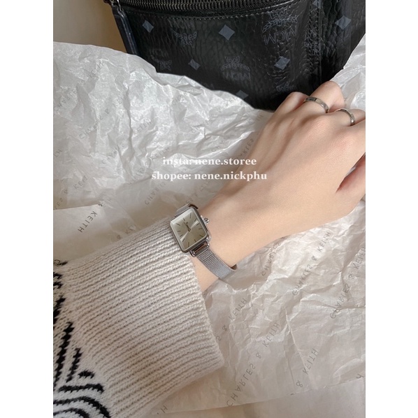 Đồng hồ W mặt vuông nữ dây thép kiểu dáng sang trọng cho tuổi teen