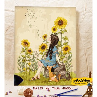 L35 Tranh tô màu theo số sơn dầu số hóa ARTSHOP đã căng khung sẵn và dầu phủ bóng