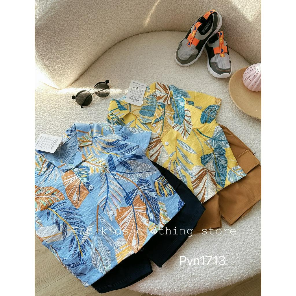 Quần áo bé trai, set bộ áo đũi lá phối short kaki 2 da xịn xò cho bé 8-26kg