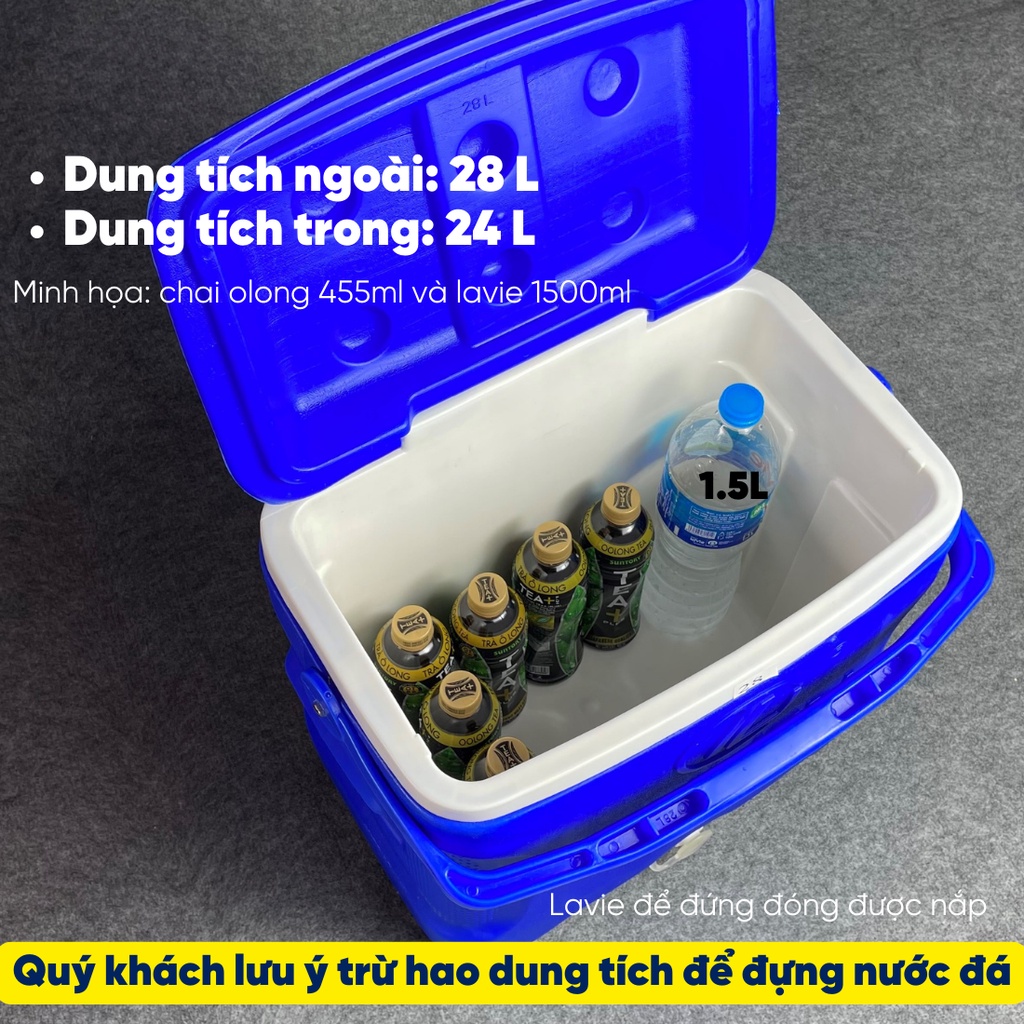 Thùng đá giữ nhiệt vuông giữ lạnh 36h dung tích 28L Happy Cooler có quai xách, không chứa BPA an toàn cho sức khỏe