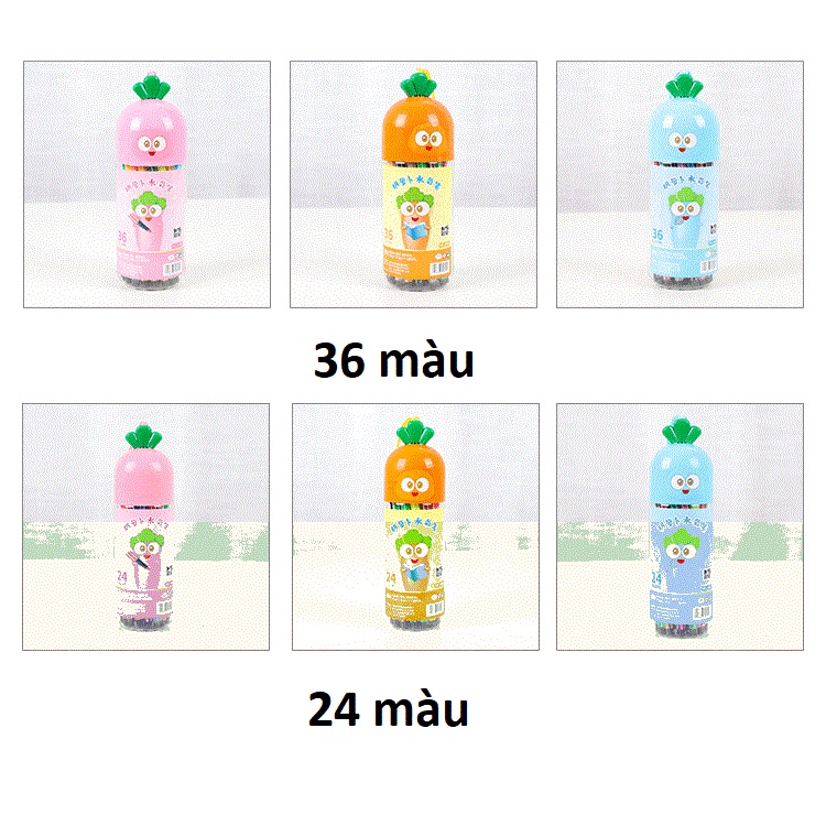 Hộp Bút Dạ Hình Cà Rốt 12/24/36 màu siêu Cute cho bé tập tô