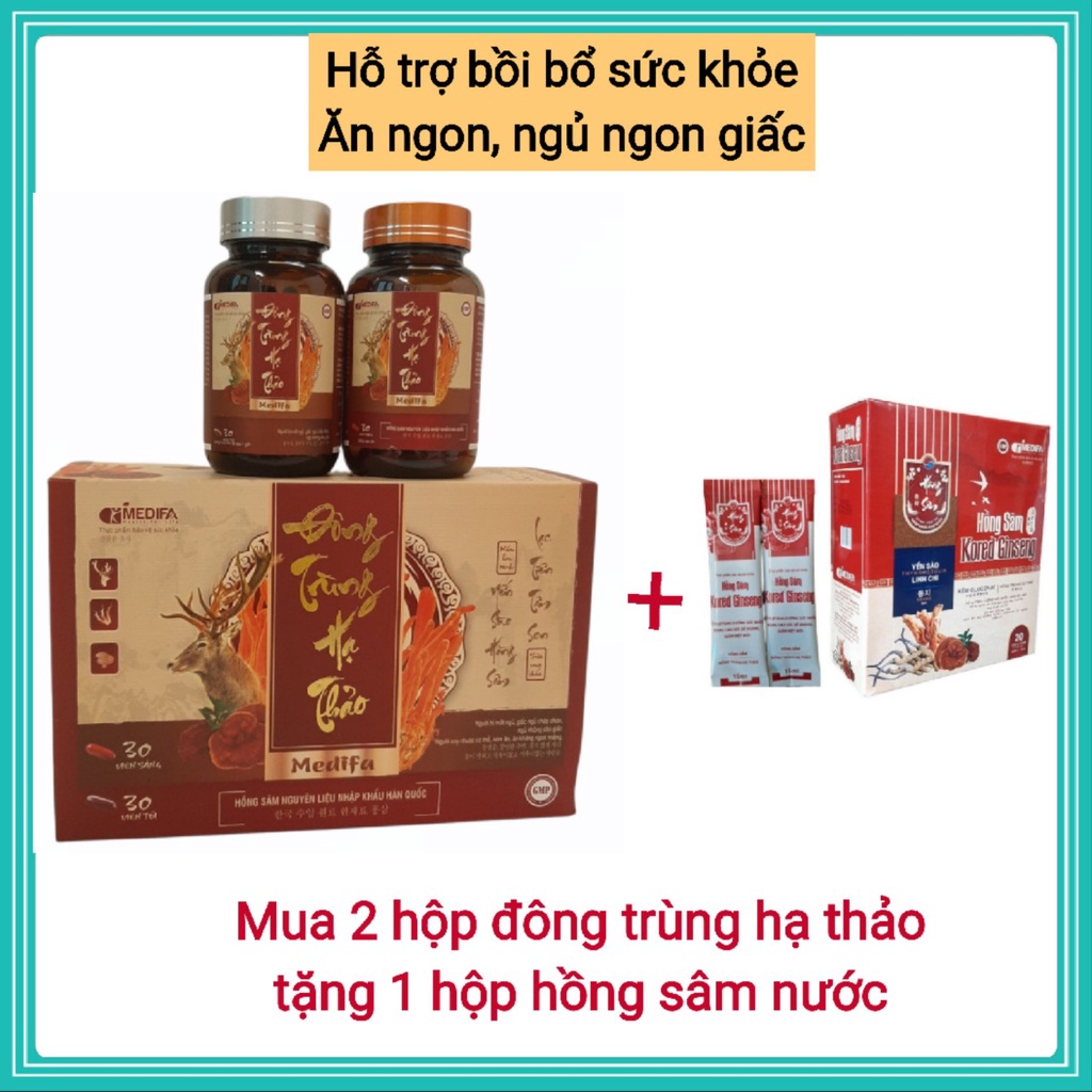 Đông Trùng Hạ Thảo Medifa Giúp ăn ngủ ngon tăng cường đề kháng hộp 60 viên