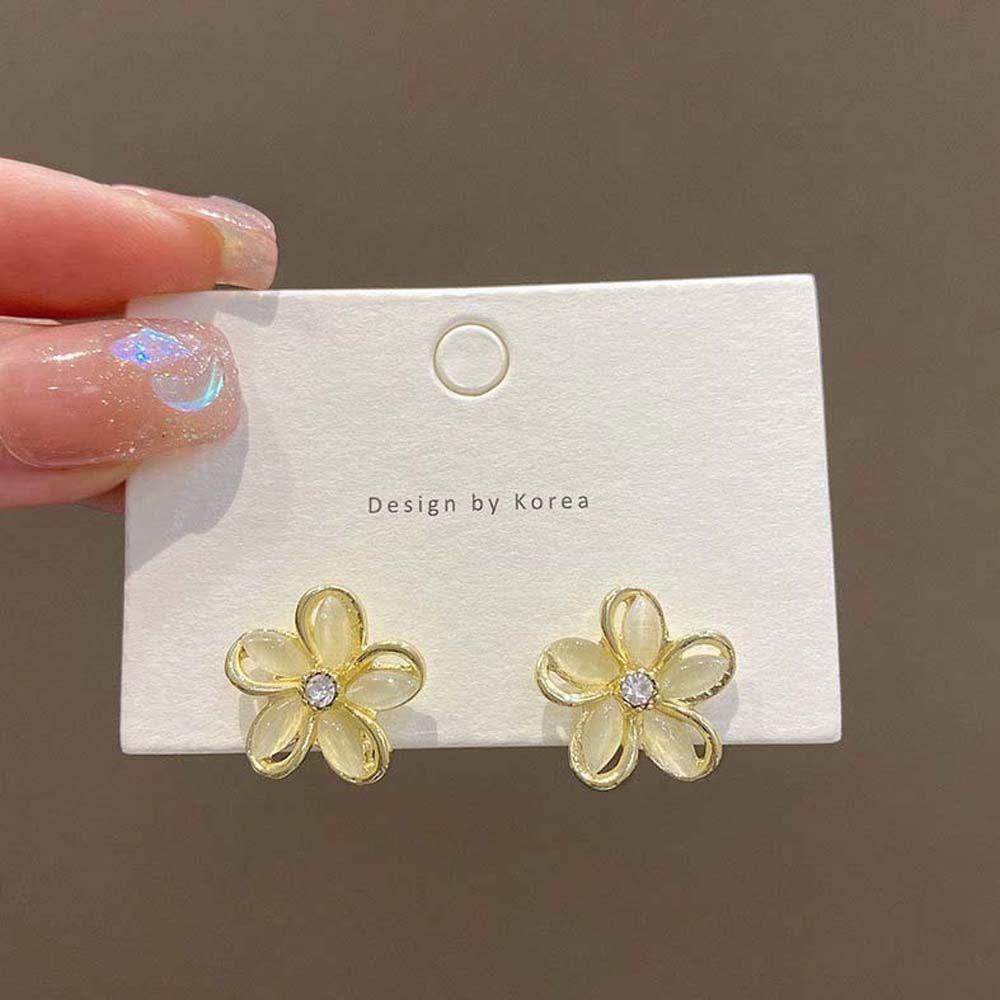 Bông Tai Hình Hoa Mắt Mèo Thời Trang Dự Tiệc Cưới Cho Nữ|Bông Tai HợP Kim DạNg TròN Xinh XắN