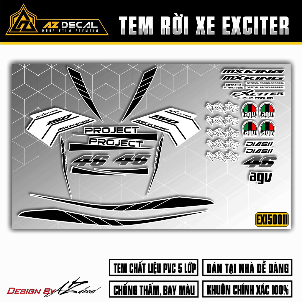 Tem Xe Exciter 150 Mẫu Project 46 | EX15011 | Tem PVC 5 Lớp Chống Nước, Chống Bay Màu