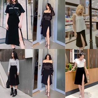 Chân Váy Đen Midi Form dài xẻ tà thiết kế form chuẩn dễ phối đồ