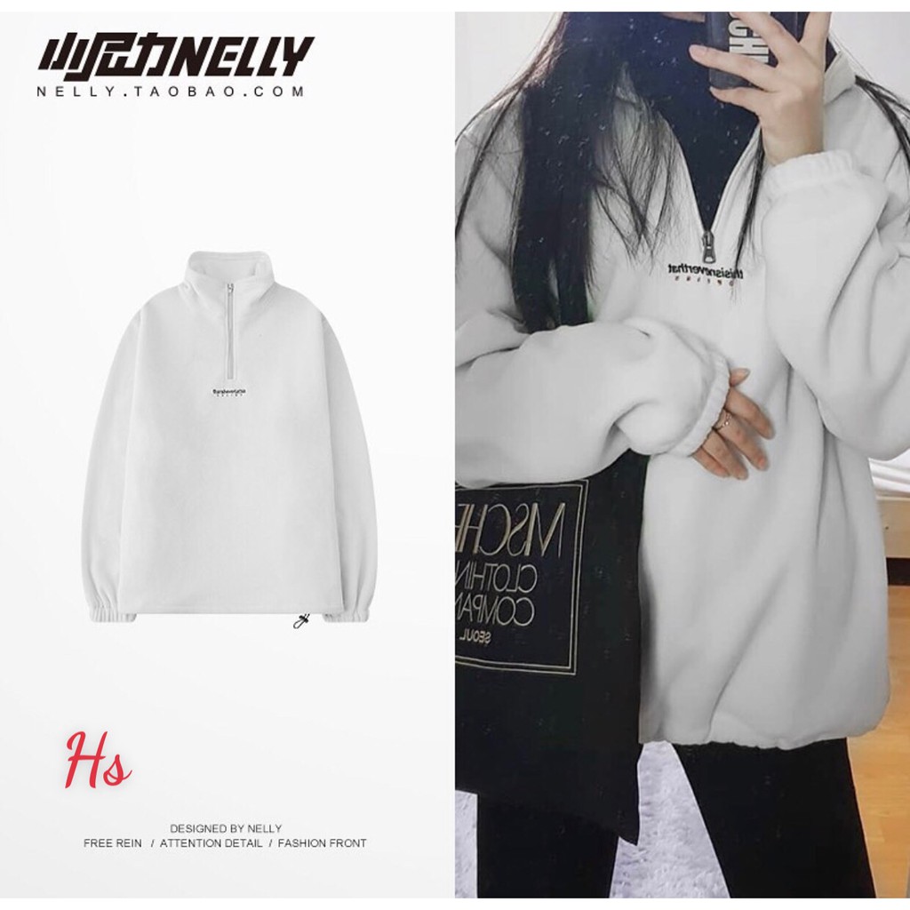 Áo Nỉ Sweater Lót Lông Áo Nỉ Thêu Chữ Thar Trắng Có Khóa Cổ Xưởng DCS Mã 593