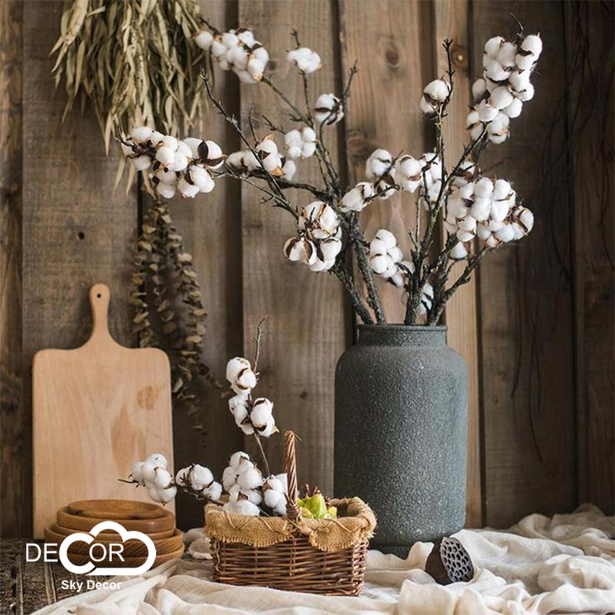 Cành hoa gòn trang trí Noel, Giáng Sinh, Xmas, Christmas, tiểu cảnh nhà cửa, cửa hàng, nhiều bông, Sky decor