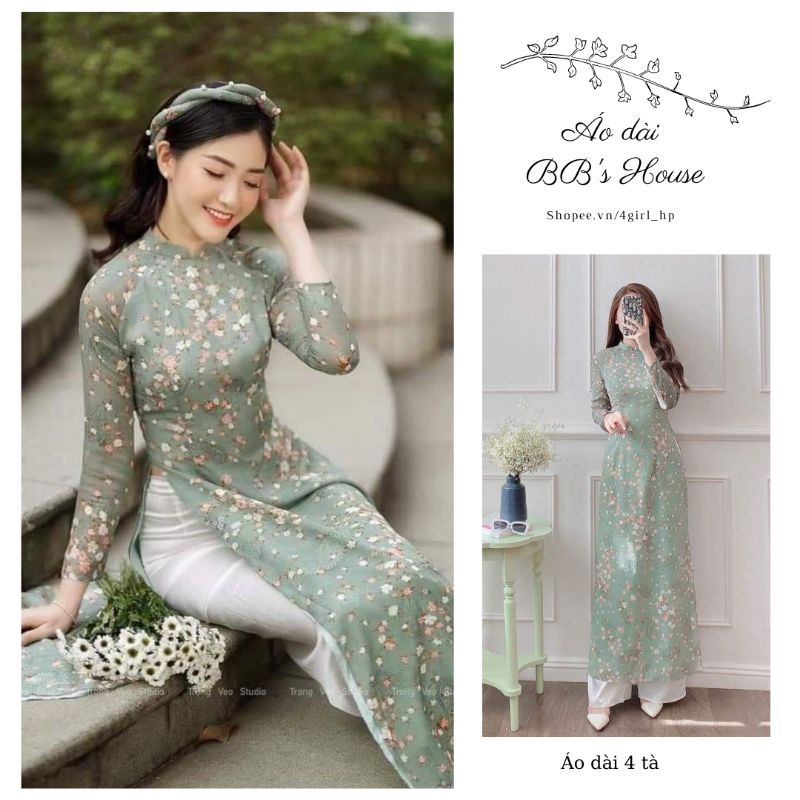 Áo dài 4 tà hoa nhí màu xinh