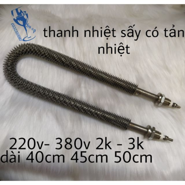 Thanh nhiệt sấy khô có lá tản nhiệt 220v-380v công suất 2k 3k dài 40-45-50cm