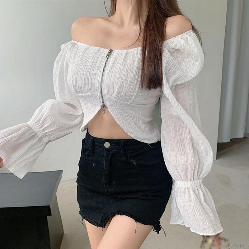 Áo Voan Trễ Vai Màu Sắc Thanh Lịch Cho Nữ