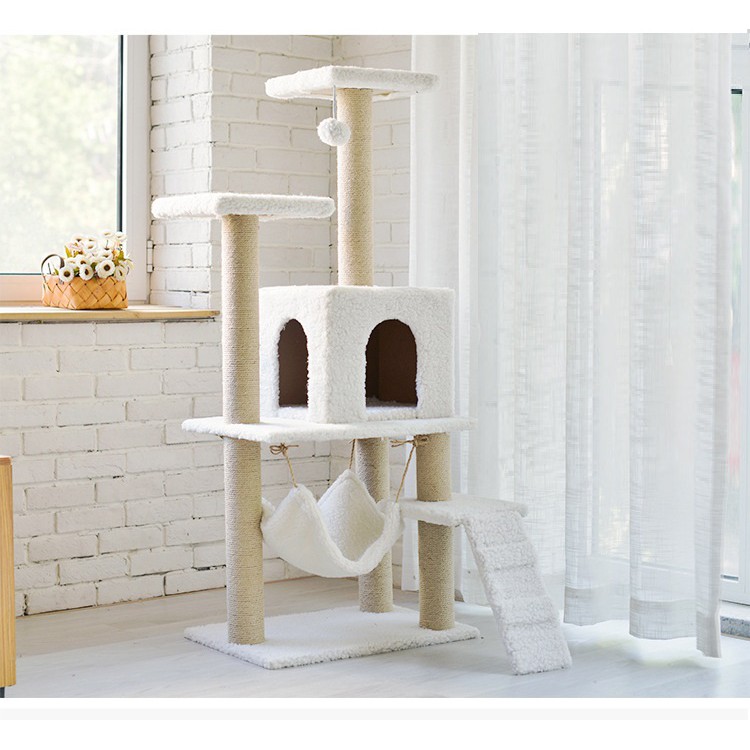 Doremiu- Trụ mèo leo trèo 3 tầng Nhà cây cho mèo cao 1,4m cat tree dụng cụ cào móng