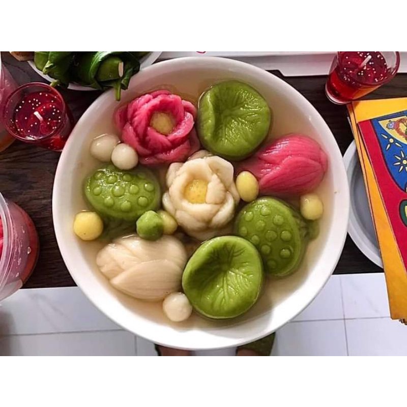 Set 4 khuôn silicon  hoa sen, lá sen 4D làm bánh chè trôi nước, rau câu, bánh da lợn, cơm xôi