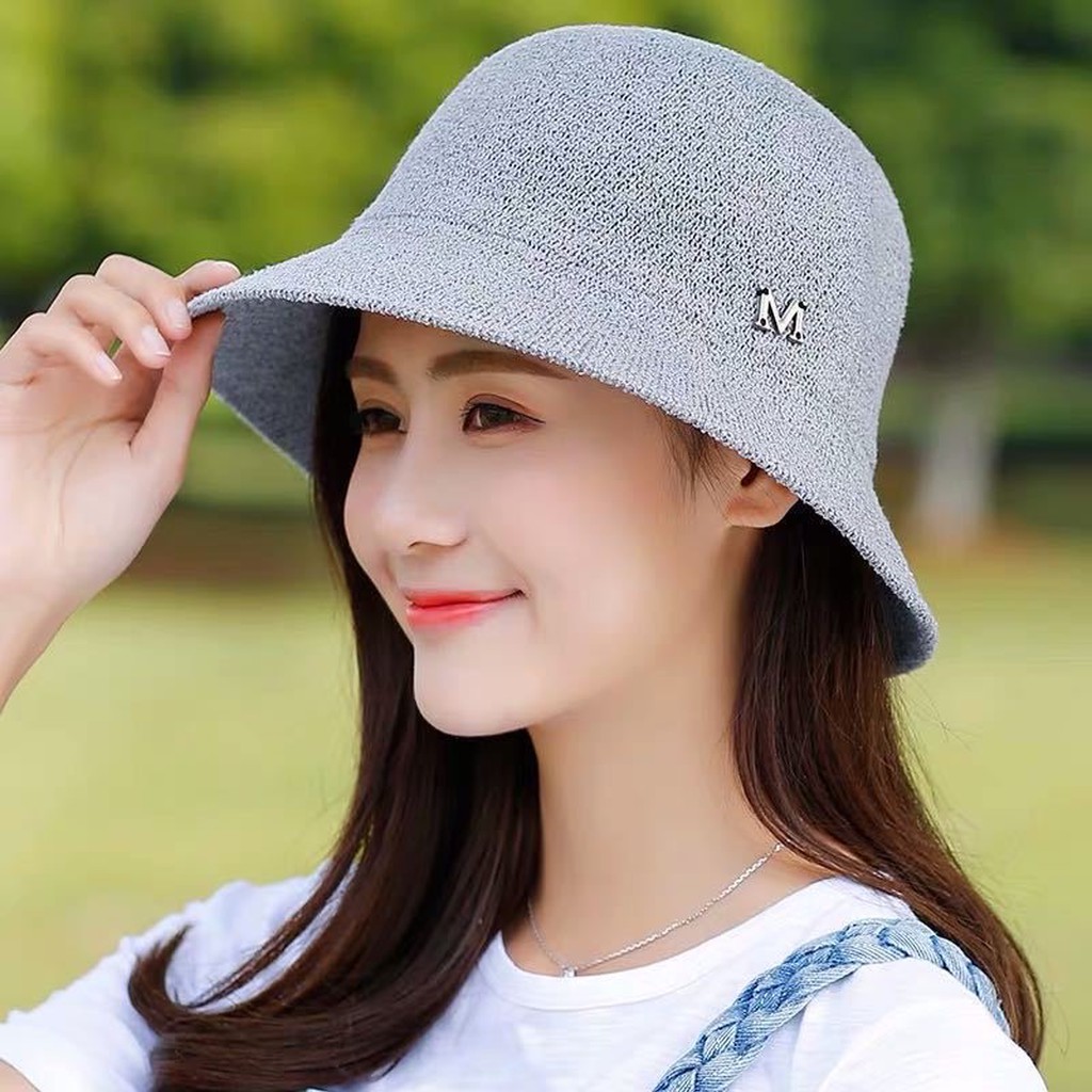 Mũ Bucket Cói Chữ M Hàn Quốc Siêu Xinh TOPBRA