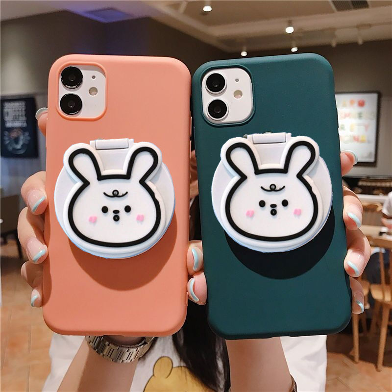 Vỏ điện thoại có gương trang điểm Apple iPhone 12 11 Pro max X XR XS MAX 7 7Plus 8 8Plus 6 6Plus 6s 6sPlus 5 5s 5e Cute Cartoon Rabbit Make Up Mirror Phone Cover Case