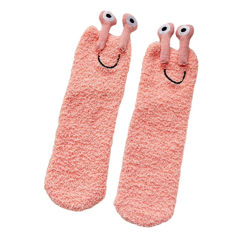 Vớ cotton lông cừu san hô hình mắt ếch hoạt hình dễ thương giữ ấm mùa đông cho nữ
