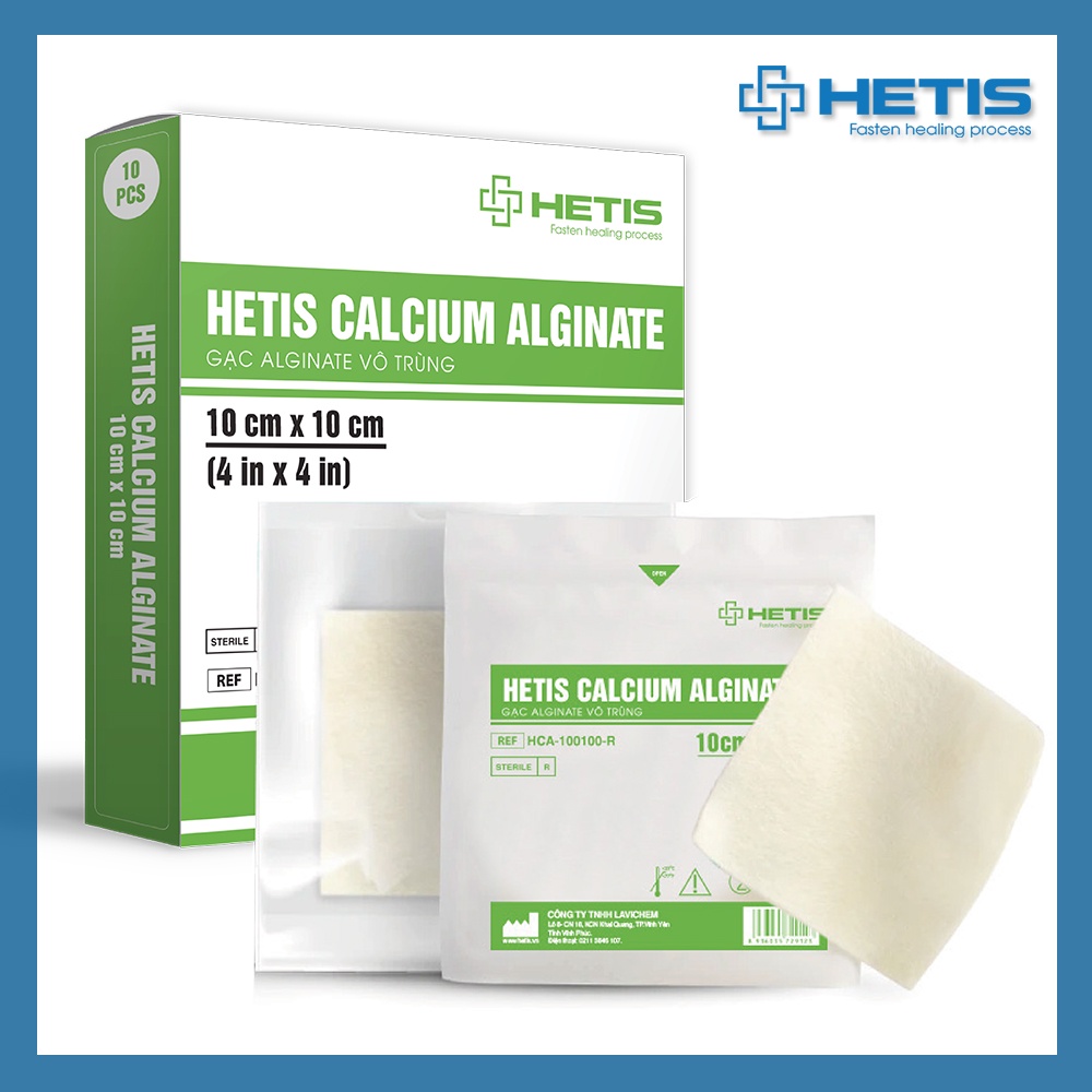 Gạc cầm máu chiết xuất rong biển Hetis Calcium Alginate - chăm sóc vết thương