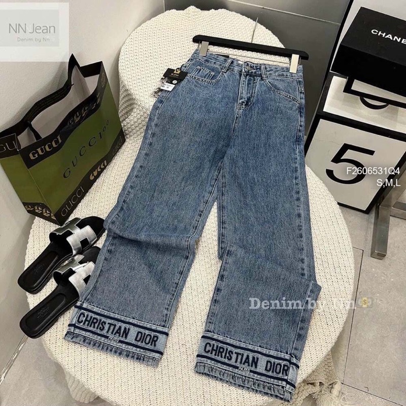 Quần jean dài lai ống phối chữ TT2106