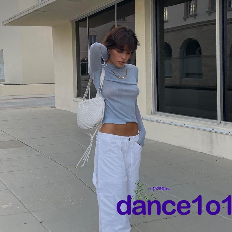 Áo thun tay dài cổ tròn màu sắc nhã nhặn cho nữ