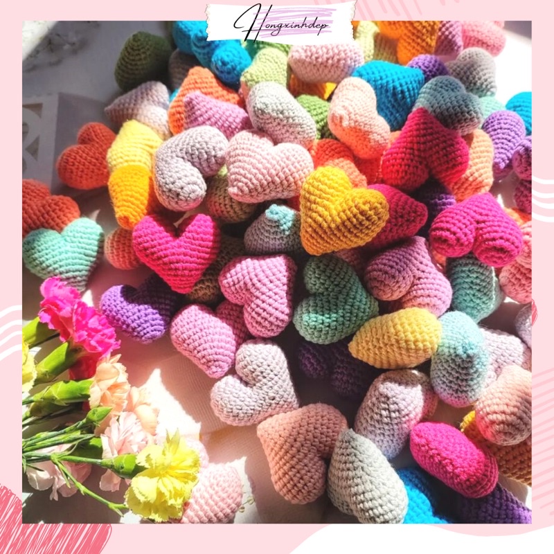 Móc Khóa Cute hình trái tim dễ thương bằng len, móc khoá trái tim handmade