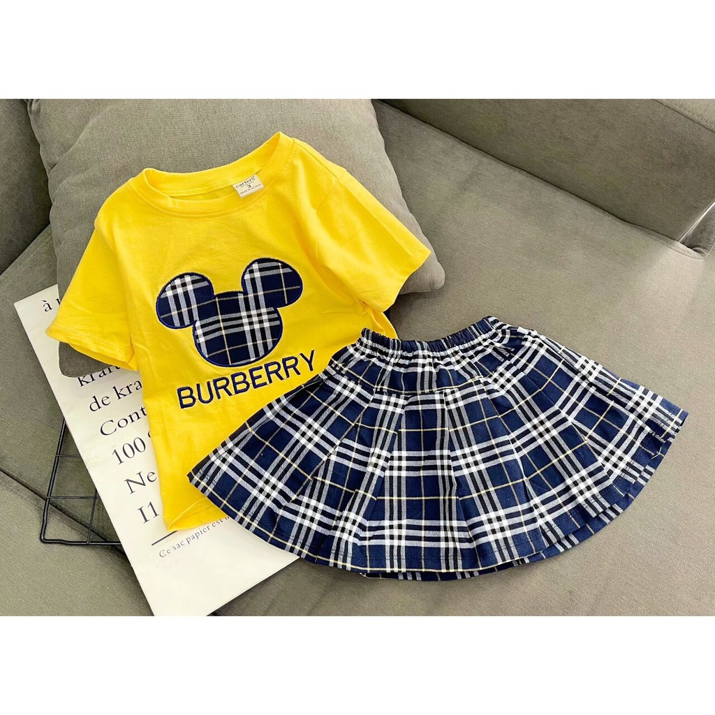[9-28kg] Đồ cặp bé trai bé gái chất thun cotton chính phẩm phối chân váy kaki mền siêu đẹp-Màu vàng-xám-xanh