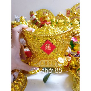 thỏi vàng chân đế làm tháp tỏi cây cành vàng lá ngọc ngang 14cm