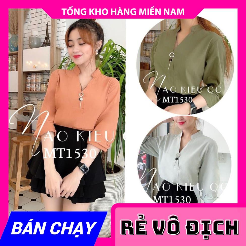 ÁO SƠ MI CÔNG SỞ MT1530 ⚡ HÀNG ĐẸP⚡ẢNH THẬT⚡ ÁO SƠ MI CỔ V PHỐI KHOEN ⚡ ÁO KIỂU CÔNG SỞ